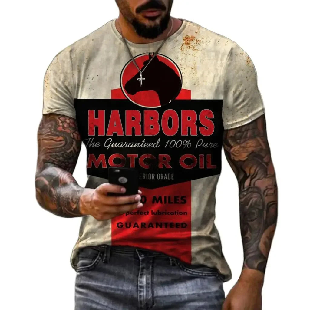 Motorcycle Vintage Classic 3D Harajuku Print Men's Punk Tough Guy Street Hip Hop Crew Neck Short Sleeve Summer Loose T-shirt Top - CHRISTDEST GLOBAL SERVICE