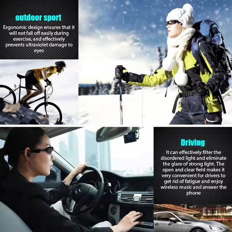 Stereo Earphones Wireless Headset with Mic Glasses Sunglasses for Driving Cycling Sports Noise Reduction Headphones