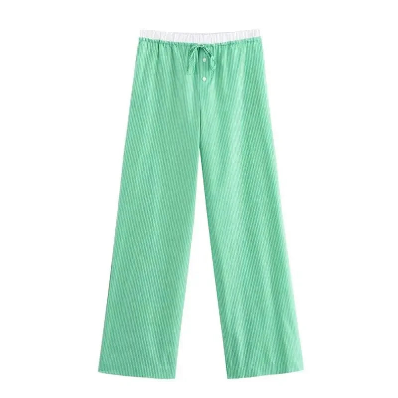 Striped Pants Sets Women's 2-piece Autumn Chic Loose Wide-leg Pants Sets Street Fashion Youth 2 Piece Sets Womens Outfits