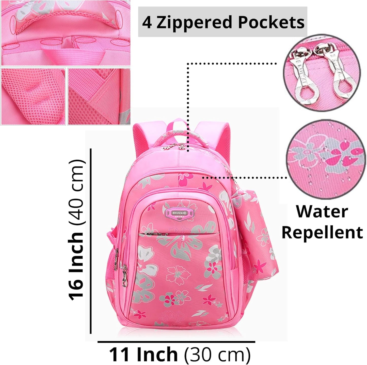 Kids Backpack for Girls with Pencil Case Trendy Backpack for School Water Repellent | Backpacks for Elementary or Kindergarten | Pink Bag 16" School Bag