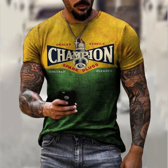 Motorcycle Vintage Classic 3D Harajuku Print Men's Punk Tough Guy Street Hip Hop Crew Neck Short Sleeve Summer Loose T-shirt Top - CHRISTDEST GLOBAL SERVICE
