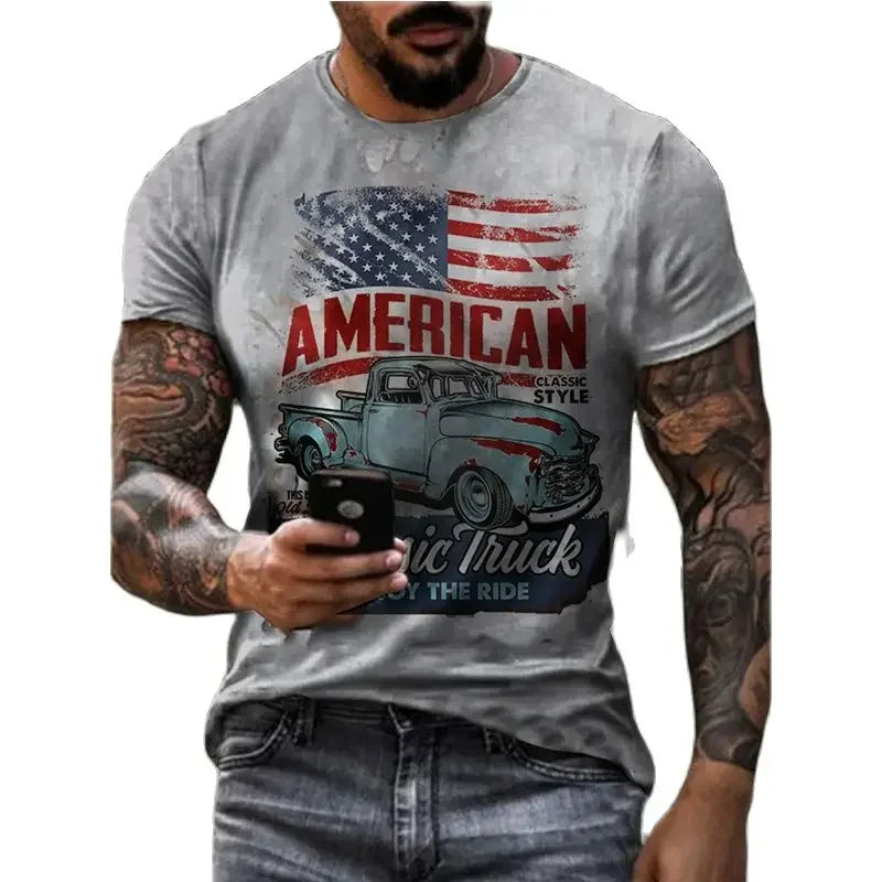Motorcycle Vintage Classic 3D Harajuku Print Men's Punk Tough Guy Street Hip Hop Crew Neck Short Sleeve Summer Loose T-shirt Top - CHRISTDEST GLOBAL SERVICE