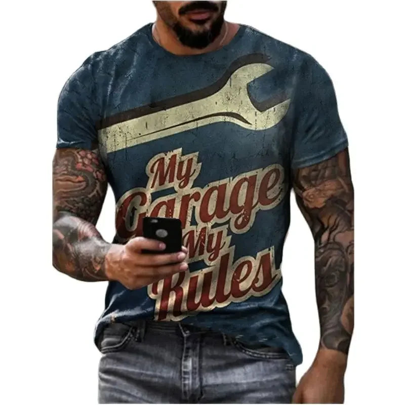 Motorcycle Vintage Classic 3D Harajuku Print Men's Punk Tough Guy Street Hip Hop Crew Neck Short Sleeve Summer Loose T-shirt Top - CHRISTDEST GLOBAL SERVICE