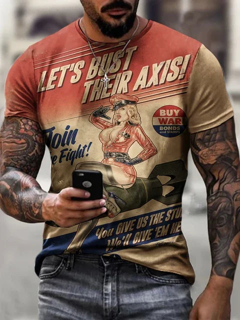 Motorcycle Vintage Classic 3D Harajuku Print Men's Punk Tough Guy Street Hip Hop Crew Neck Short Sleeve Summer Loose T-shirt Top - CHRISTDEST GLOBAL SERVICE