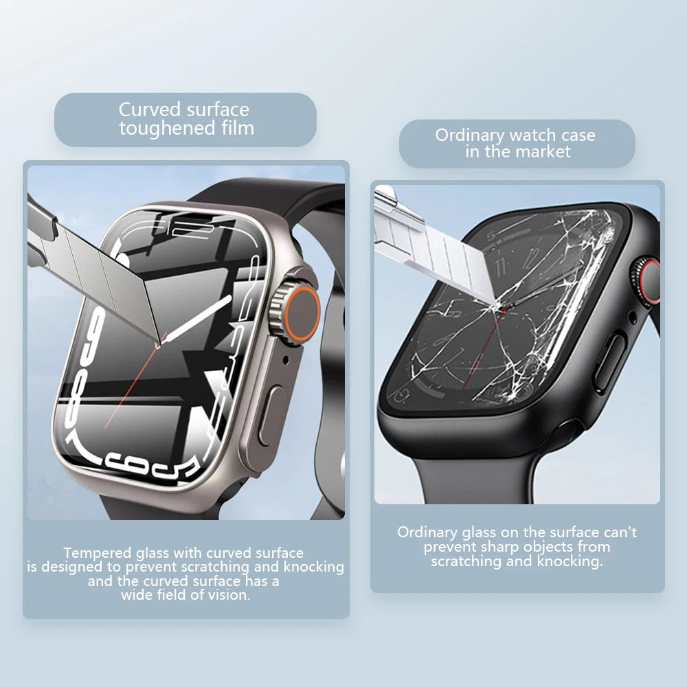 Glass+Case for Apple Watch 9 8 7 44 45MM Tempered Glass Cover for IWatch 6 SE 5 4 44MM Full Coverage Frame Screen Protector Case - CHRISTDEST GLOBAL SERVICE