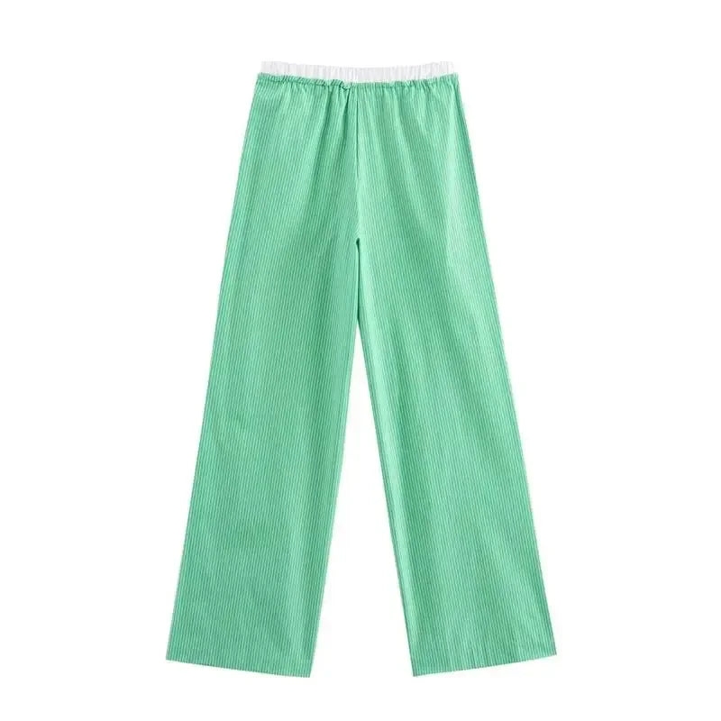 Striped Pants Sets Women's 2-piece Autumn Chic Loose Wide-leg Pants Sets Street Fashion Youth 2 Piece Sets Womens Outfits