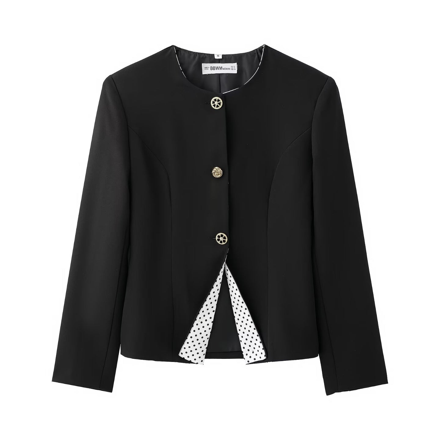 Long sleeved suit jacket+polka dot skirt