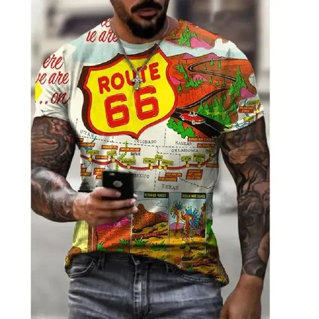 Motorcycle Vintage Classic 3D Harajuku Print Men's Punk Tough Guy Street Hip Hop Crew Neck Short Sleeve Summer Loose T-shirt Top - CHRISTDEST GLOBAL SERVICE