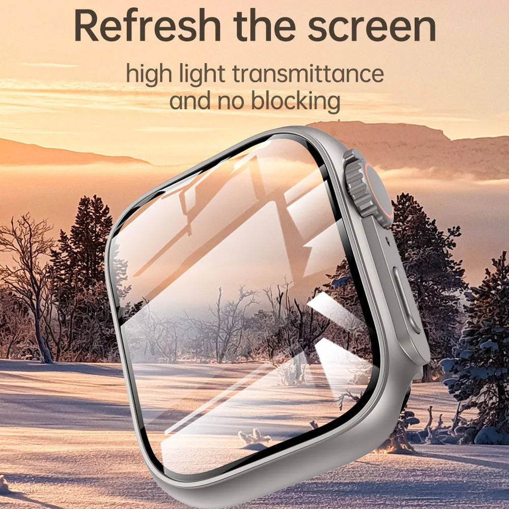 Glass+Case for Apple Watch 9 8 7 44 45MM Tempered Glass Cover for IWatch 6 SE 5 4 44MM Full Coverage Frame Screen Protector Case - CHRISTDEST GLOBAL SERVICE