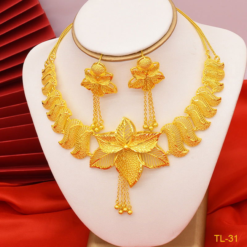Gold Flower Necklace And Earrings Suite Brass Gold Plated Wedding Jewelry Batch - CHRISTDEST GLOBAL SERVICE