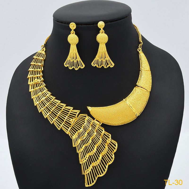 Gold Flower Necklace And Earrings Suite Brass Gold Plated Wedding Jewelry Batch - CHRISTDEST GLOBAL SERVICE