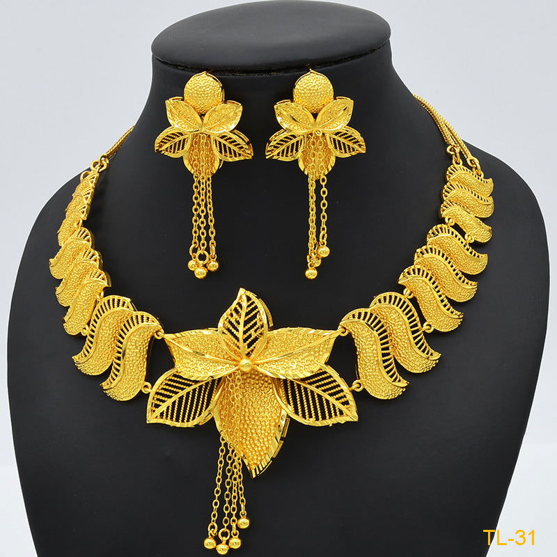 Gold Flower Necklace And Earrings Suite Brass Gold Plated Wedding Jewelry Batch - CHRISTDEST GLOBAL SERVICE