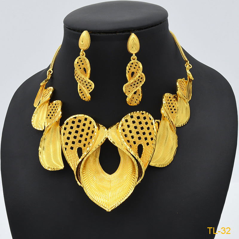 Gold Flower Necklace And Earrings Suite Brass Gold Plated Wedding Jewelry Batch - CHRISTDEST GLOBAL SERVICE