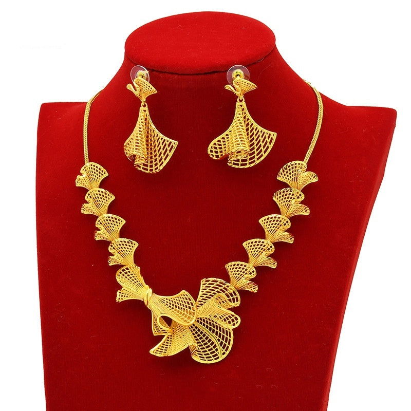 Gold Flower Necklace And Earrings Suite Brass Gold Plated Wedding Jewelry Batch - CHRISTDEST GLOBAL SERVICE