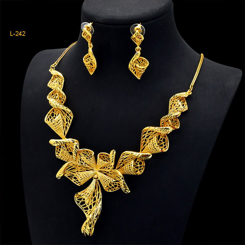 Gold Flower Necklace And Earrings Suite Brass Gold Plated Wedding Jewelry Batch - CHRISTDEST GLOBAL SERVICE