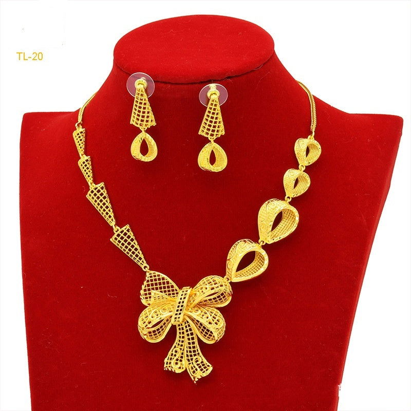 Gold Flower Necklace And Earrings Suite Brass Gold Plated Wedding Jewelry Batch - CHRISTDEST GLOBAL SERVICE
