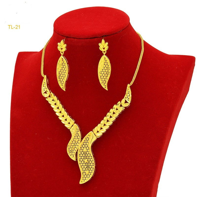 Gold Flower Necklace And Earrings Suite Brass Gold Plated Wedding Jewelry Batch - CHRISTDEST GLOBAL SERVICE