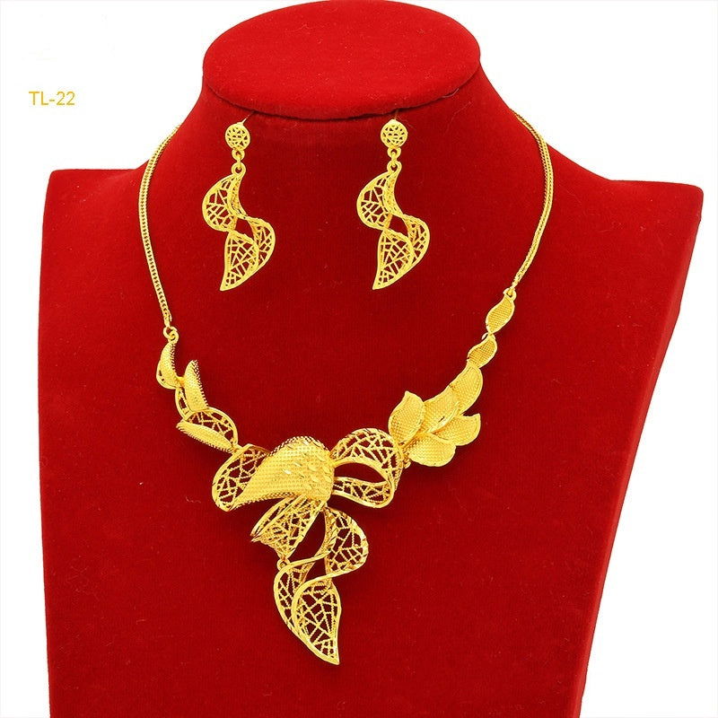 Gold Flower Necklace And Earrings Suite Brass Gold Plated Wedding Jewelry Batch - CHRISTDEST GLOBAL SERVICE