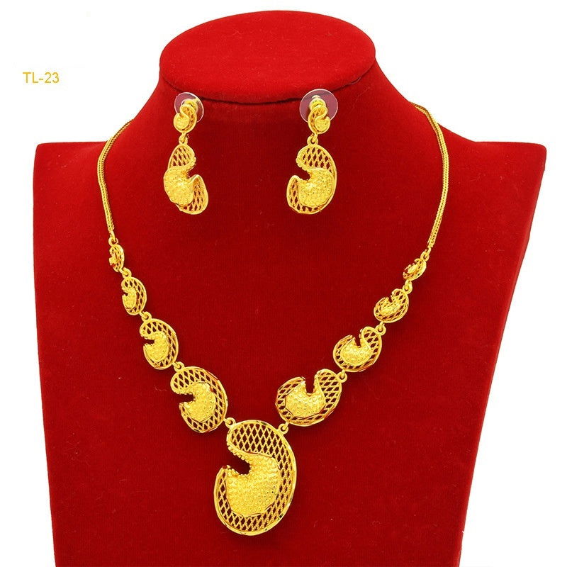 Gold Flower Necklace And Earrings Suite Brass Gold Plated Wedding Jewelry Batch - CHRISTDEST GLOBAL SERVICE