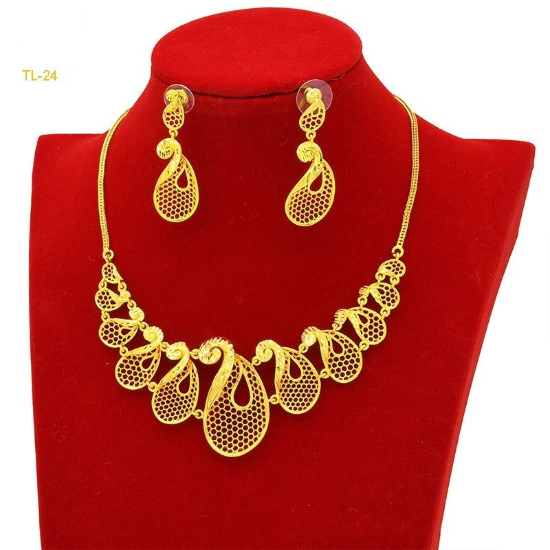 Gold Flower Necklace And Earrings Suite Brass Gold Plated Wedding Jewelry Batch - CHRISTDEST GLOBAL SERVICE