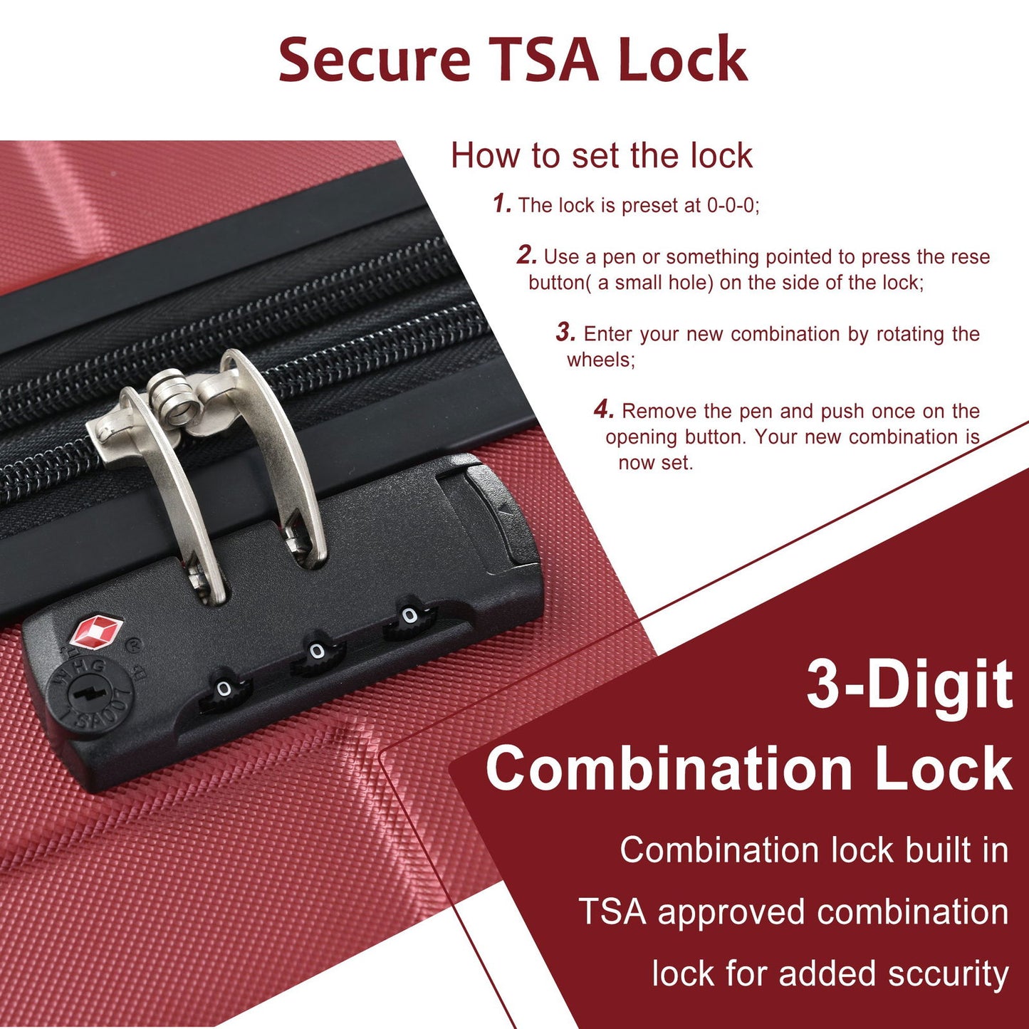 Hardshell Luggage Spinner Suitcase with TSA Lock Lightweight Expandable 24'' (Single Luggage) Red + ABS + 24 Inch - CHRISTDEST GLOBAL SERVICE