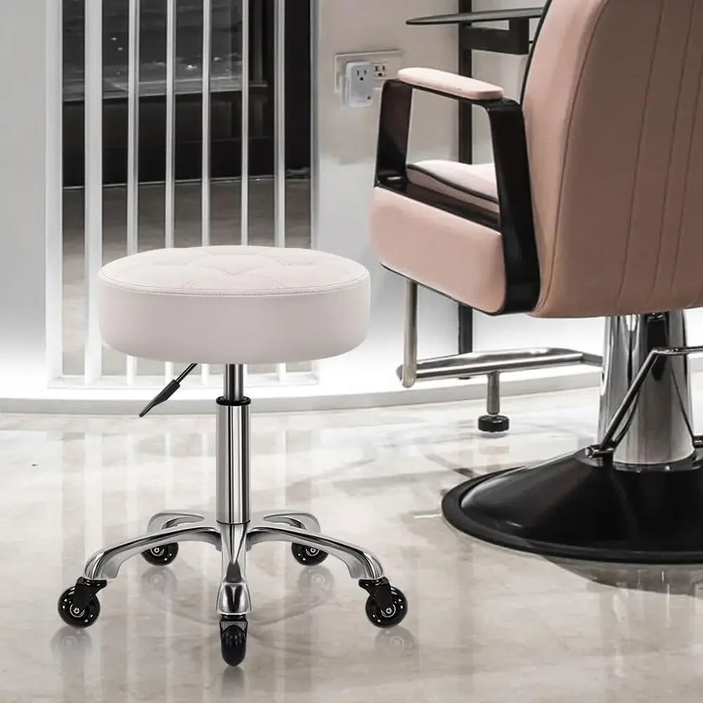 Heavy Duty Rolling Stool with Wheels Hydraulic Swivel Adjustable Rolling Stool Ergonomic Thick Leather Round Seat Stool Chair - CHRISTDEST GLOBAL SERVICE