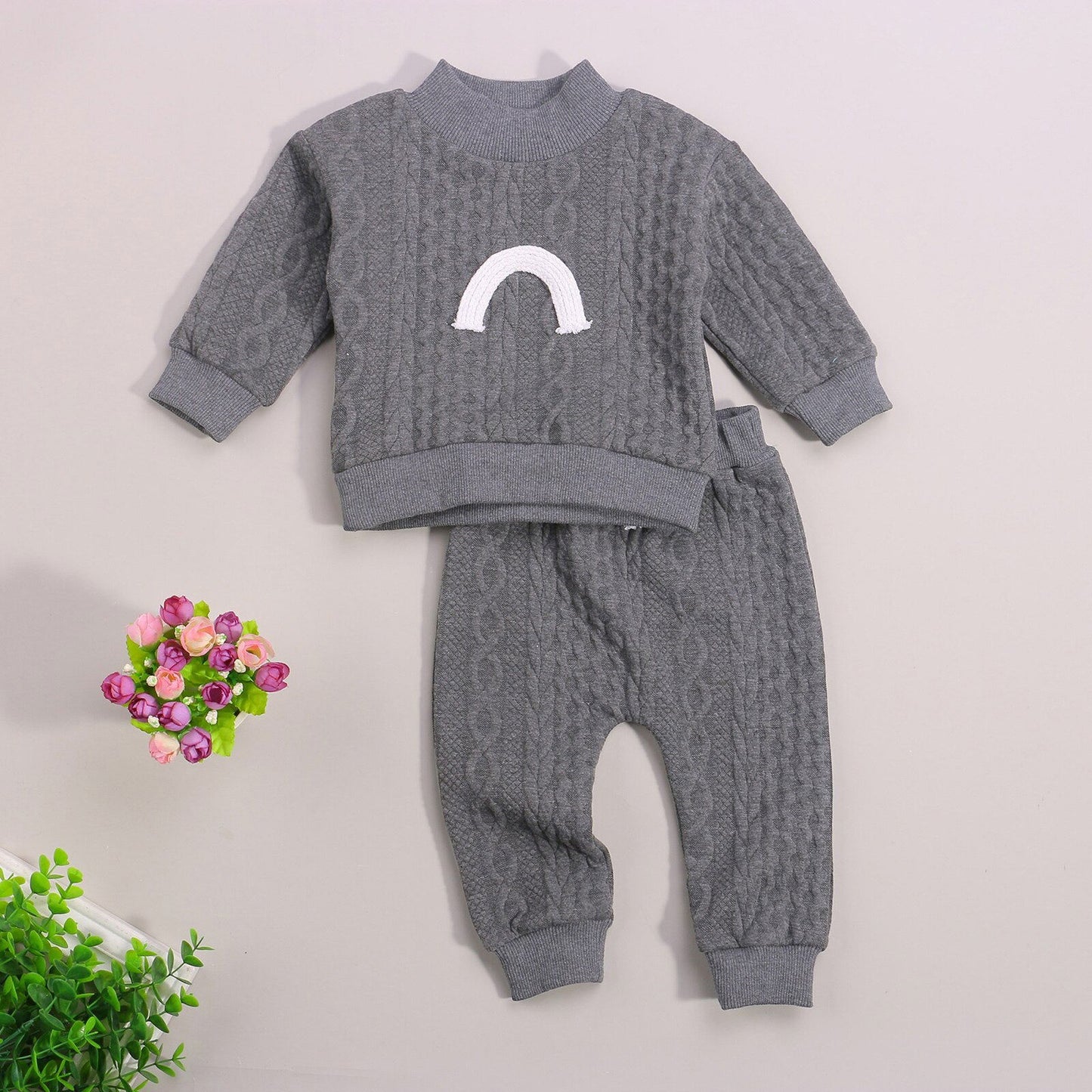Infant Baby Girls Boys 2Pcs Fall Outfits, Long Sleeve Mock Neck Rainbow Knit Tops + Elastic Waist Pants Set 0-3Y - CHRISTDEST GLOBAL SERVICE