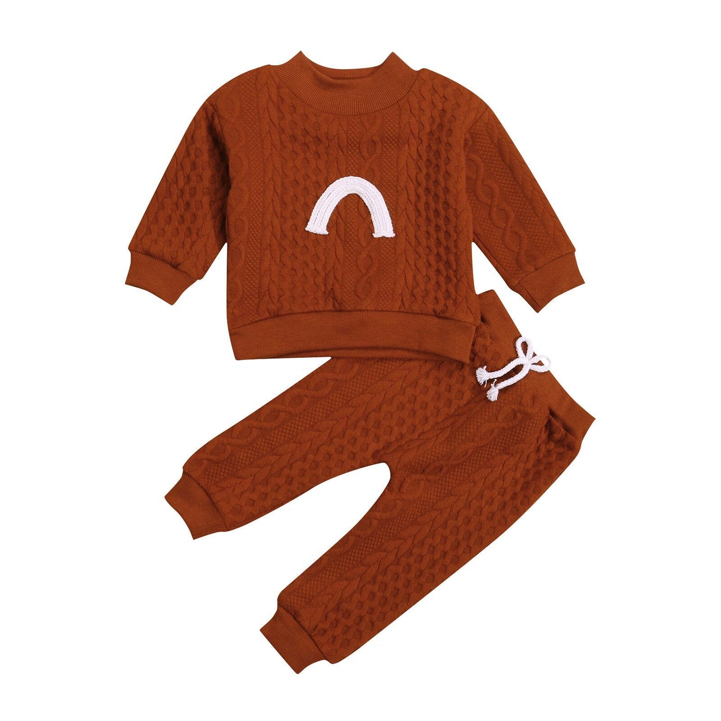 Infant Baby Girls Boys 2Pcs Fall Outfits, Long Sleeve Mock Neck Rainbow Knit Tops + Elastic Waist Pants Set 0-3Y - CHRISTDEST GLOBAL SERVICE