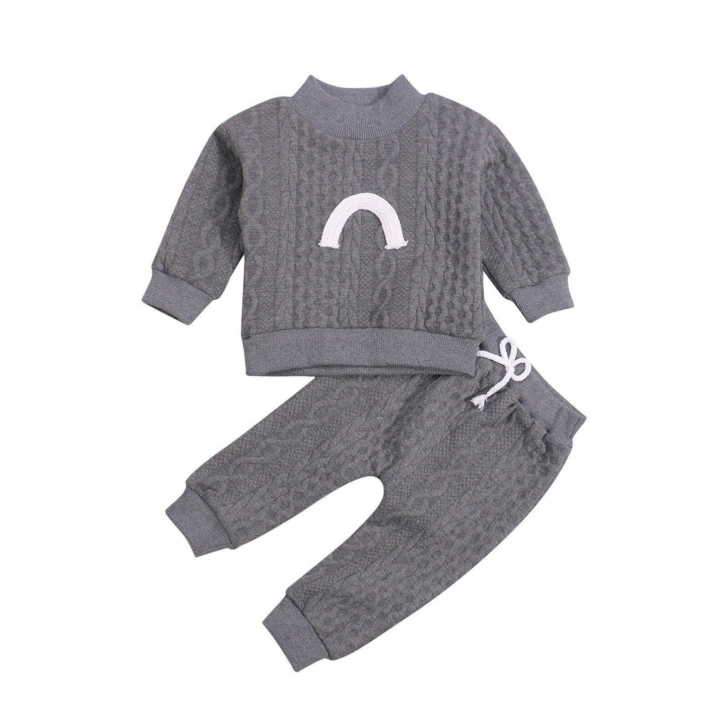 Infant Baby Girls Boys 2Pcs Fall Outfits, Long Sleeve Mock Neck Rainbow Knit Tops + Elastic Waist Pants Set 0-3Y - CHRISTDEST GLOBAL SERVICE