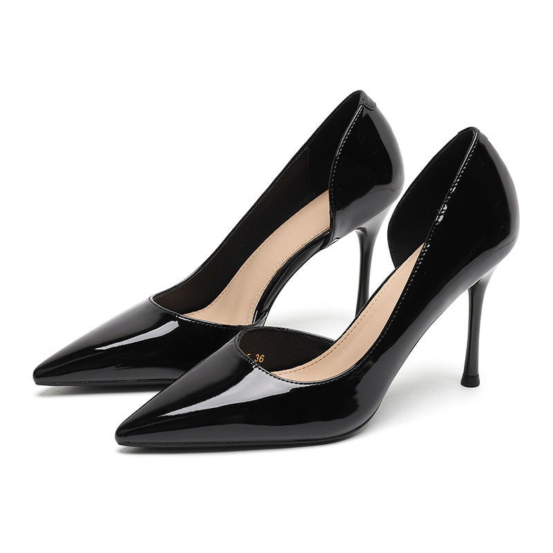 Korean Style Fairy Style Patent Leather High Heels Solid Color Pointed Toe - CHRISTDEST GLOBAL SERVICE