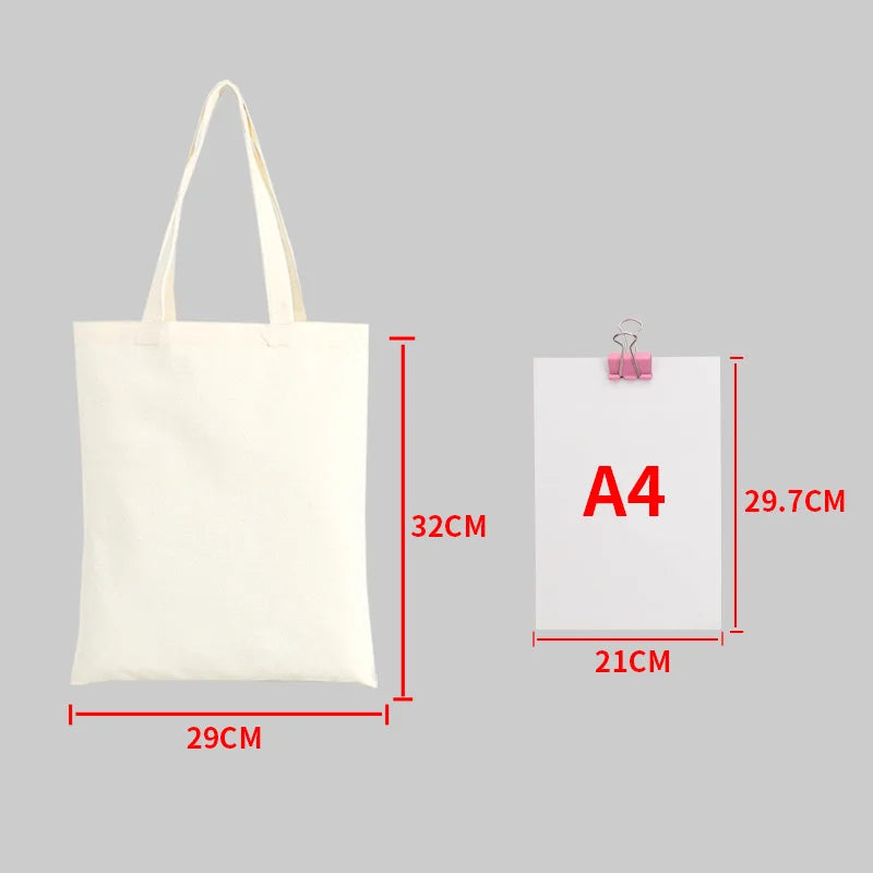 Large Capacity Canvas Shoulder Handbag Folding Eco-Friendly Cotton Tote Bags Reusable DIY Shoulder Bag Grocery Bag Beige White - CHRISTDEST GLOBAL SERVICE