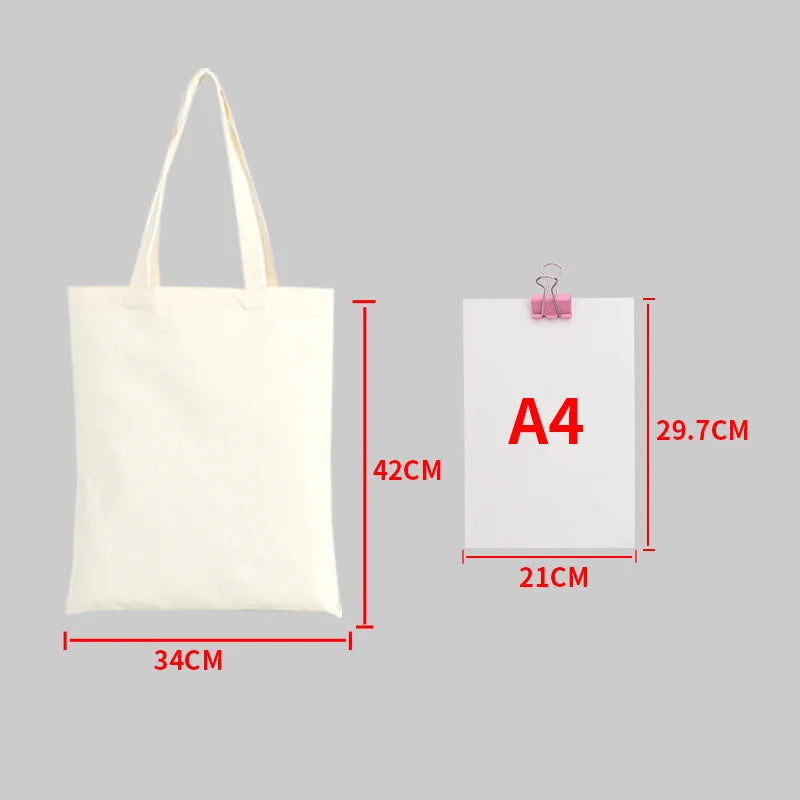Large Capacity Canvas Shoulder Handbag Folding Eco-Friendly Cotton Tote Bags Reusable DIY Shoulder Bag Grocery Bag Beige White - CHRISTDEST GLOBAL SERVICE