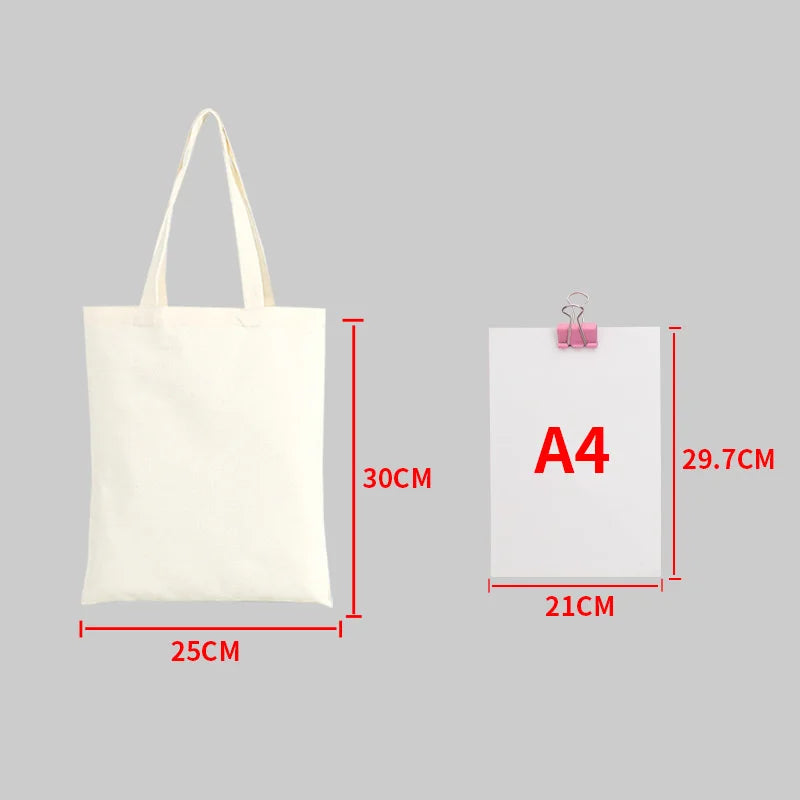 Large Capacity Canvas Shoulder Handbag Folding Eco-Friendly Cotton Tote Bags Reusable DIY Shoulder Bag Grocery Bag Beige White - CHRISTDEST GLOBAL SERVICE