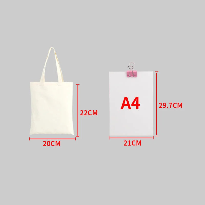 Large Capacity Canvas Shoulder Handbag Folding Eco-Friendly Cotton Tote Bags Reusable DIY Shoulder Bag Grocery Bag Beige White - CHRISTDEST GLOBAL SERVICE