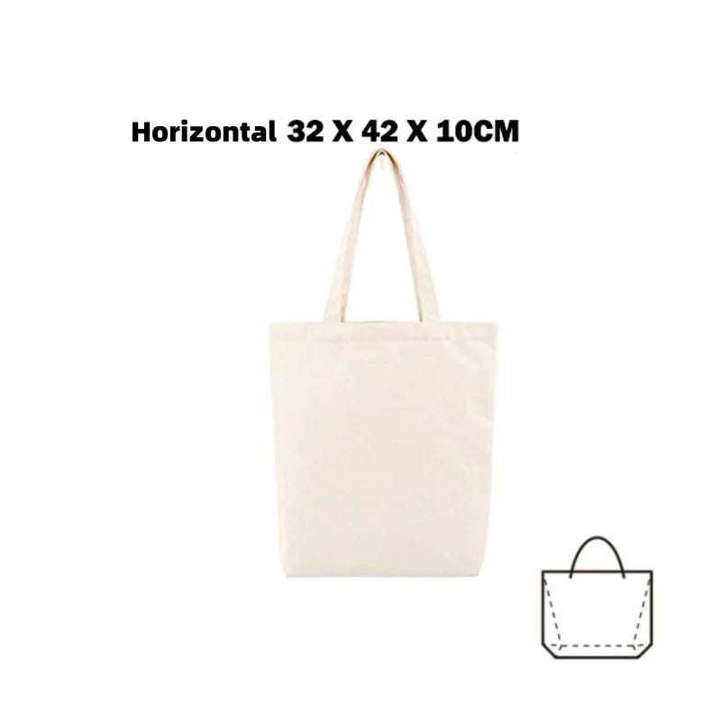 Large Capacity Canvas Shoulder Handbag Folding Eco-Friendly Cotton Tote Bags Reusable DIY Shoulder Bag Grocery Bag Beige White - CHRISTDEST GLOBAL SERVICE