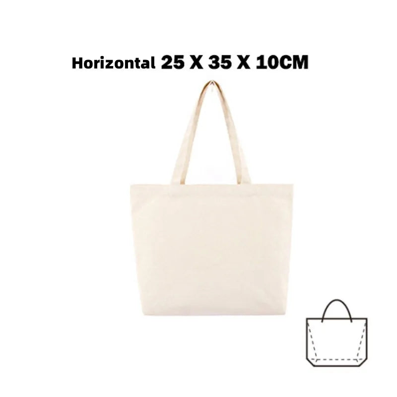 Large Capacity Canvas Shoulder Handbag Folding Eco-Friendly Cotton Tote Bags Reusable DIY Shoulder Bag Grocery Bag Beige White - CHRISTDEST GLOBAL SERVICE