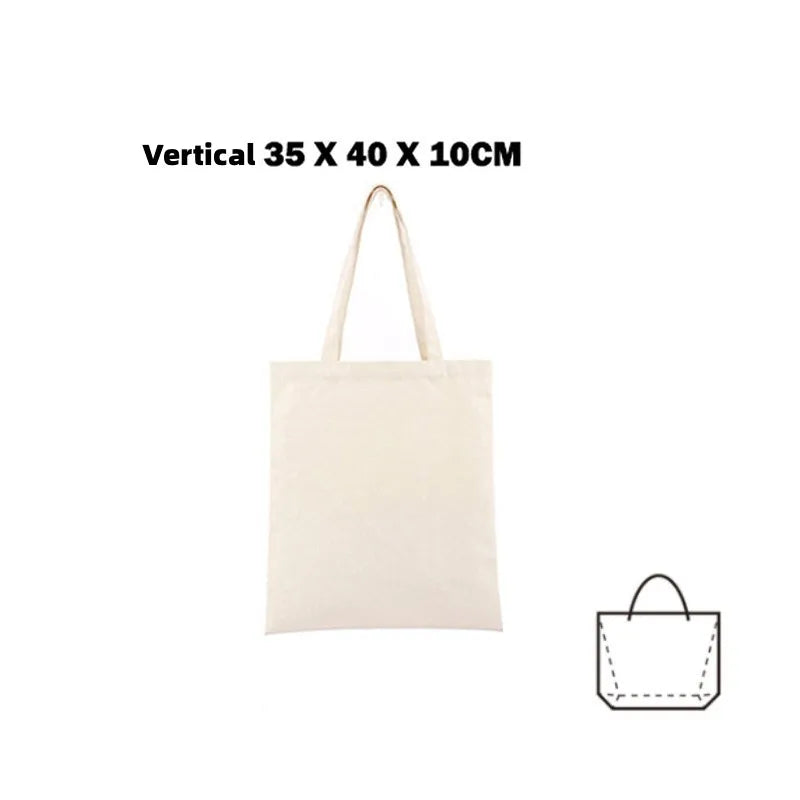 Large Capacity Canvas Shoulder Handbag Folding Eco-Friendly Cotton Tote Bags Reusable DIY Shoulder Bag Grocery Bag Beige White - CHRISTDEST GLOBAL SERVICE