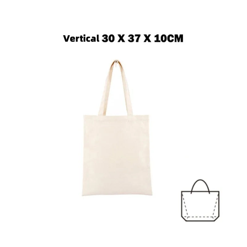 Large Capacity Canvas Shoulder Handbag Folding Eco-Friendly Cotton Tote Bags Reusable DIY Shoulder Bag Grocery Bag Beige White - CHRISTDEST GLOBAL SERVICE