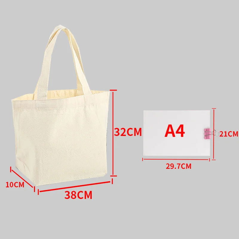 Large Capacity Canvas Shoulder Handbag Folding Eco-Friendly Cotton Tote Bags Reusable DIY Shoulder Bag Grocery Bag Beige White - CHRISTDEST GLOBAL SERVICE