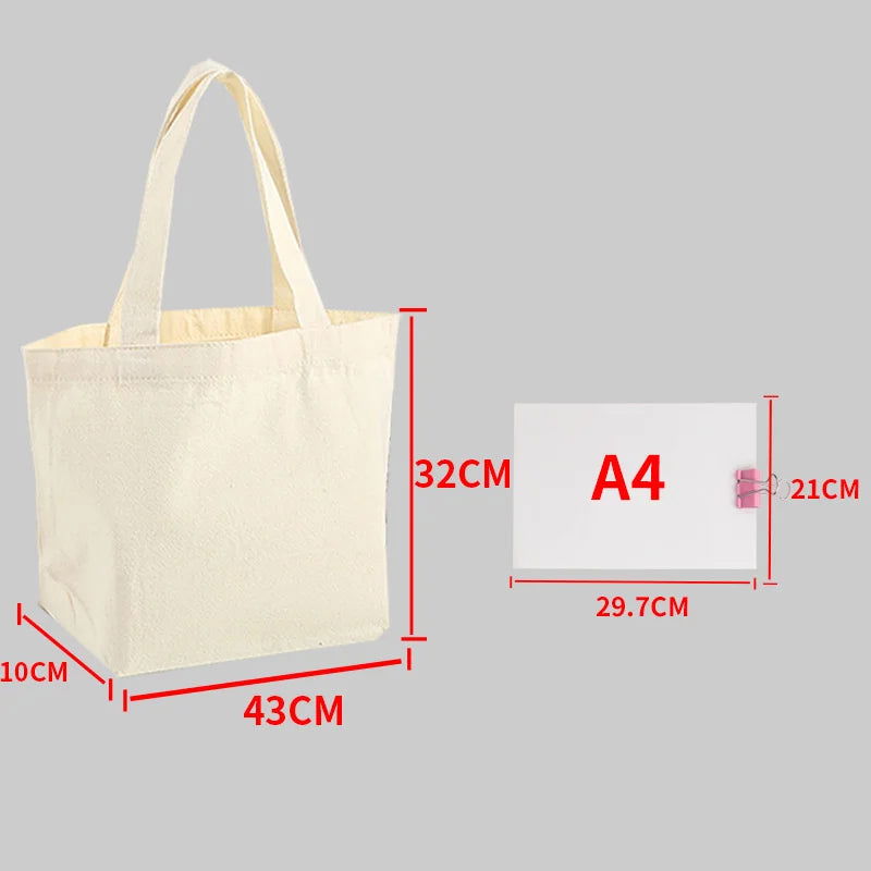 Large Capacity Canvas Shoulder Handbag Folding Eco-Friendly Cotton Tote Bags Reusable DIY Shoulder Bag Grocery Bag Beige White - CHRISTDEST GLOBAL SERVICE