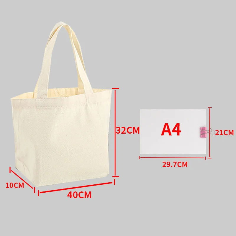 Large Capacity Canvas Shoulder Handbag Folding Eco-Friendly Cotton Tote Bags Reusable DIY Shoulder Bag Grocery Bag Beige White - CHRISTDEST GLOBAL SERVICE