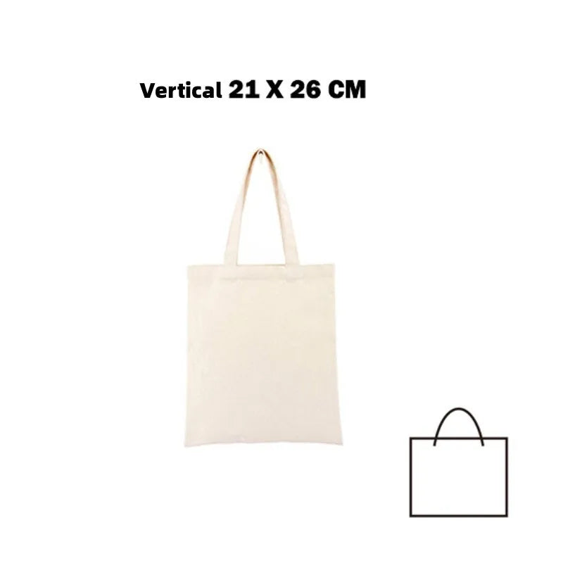 Large Capacity Canvas Shoulder Handbag Folding Eco-Friendly Cotton Tote Bags Reusable DIY Shoulder Bag Grocery Bag Beige White - CHRISTDEST GLOBAL SERVICE