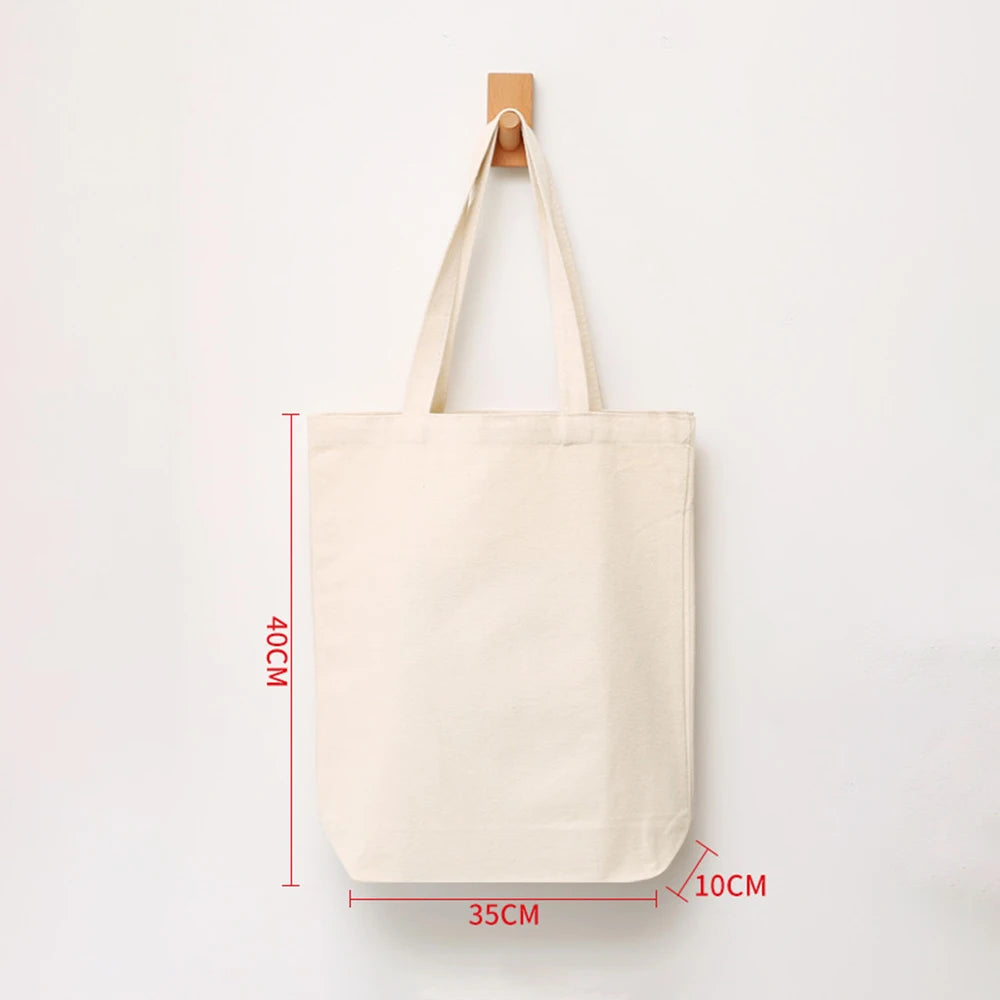 Large Capacity Canvas Shoulder Handbag Folding Eco-Friendly Cotton Tote Bags Reusable DIY Shoulder Bag Grocery Bag Beige White - CHRISTDEST GLOBAL SERVICE