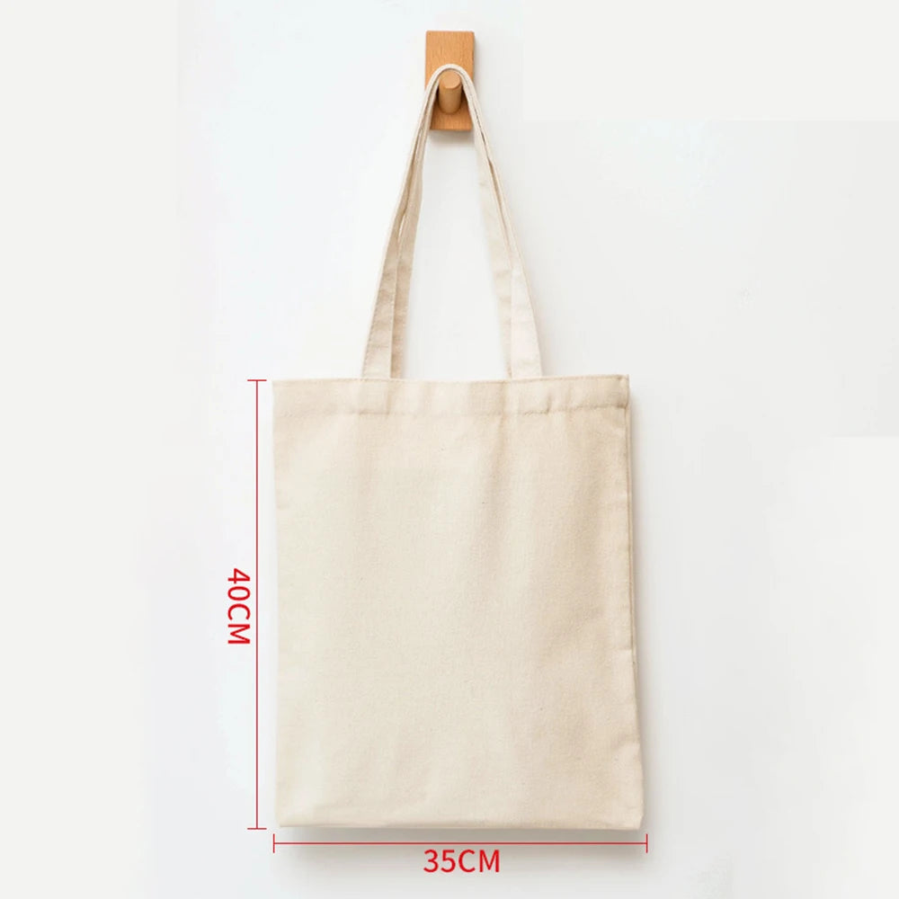 Large Capacity Canvas Shoulder Handbag Folding Eco-Friendly Cotton Tote Bags Reusable DIY Shoulder Bag Grocery Bag Beige White - CHRISTDEST GLOBAL SERVICE