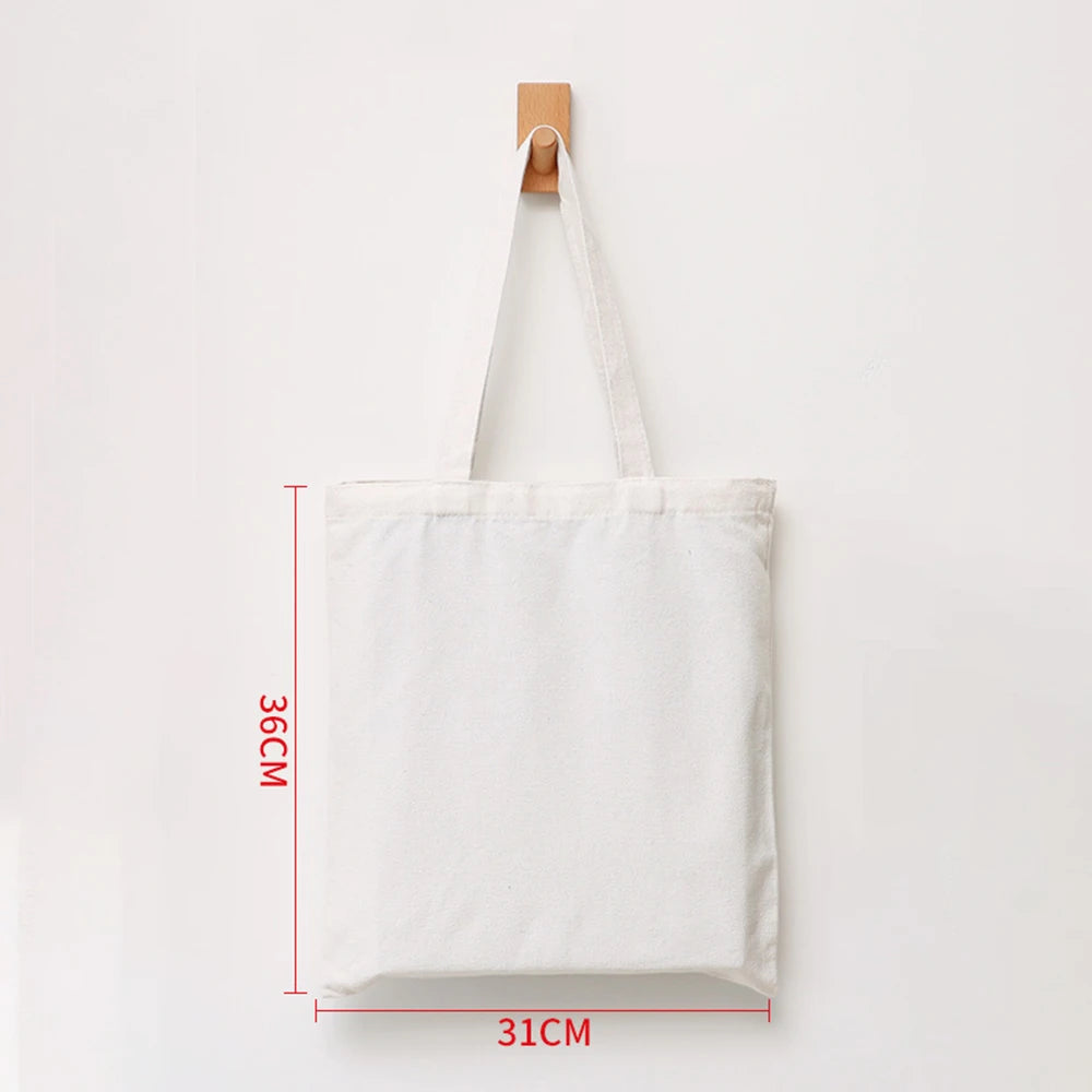 Large Capacity Canvas Shoulder Handbag Folding Eco-Friendly Cotton Tote Bags Reusable DIY Shoulder Bag Grocery Bag Beige White - CHRISTDEST GLOBAL SERVICE