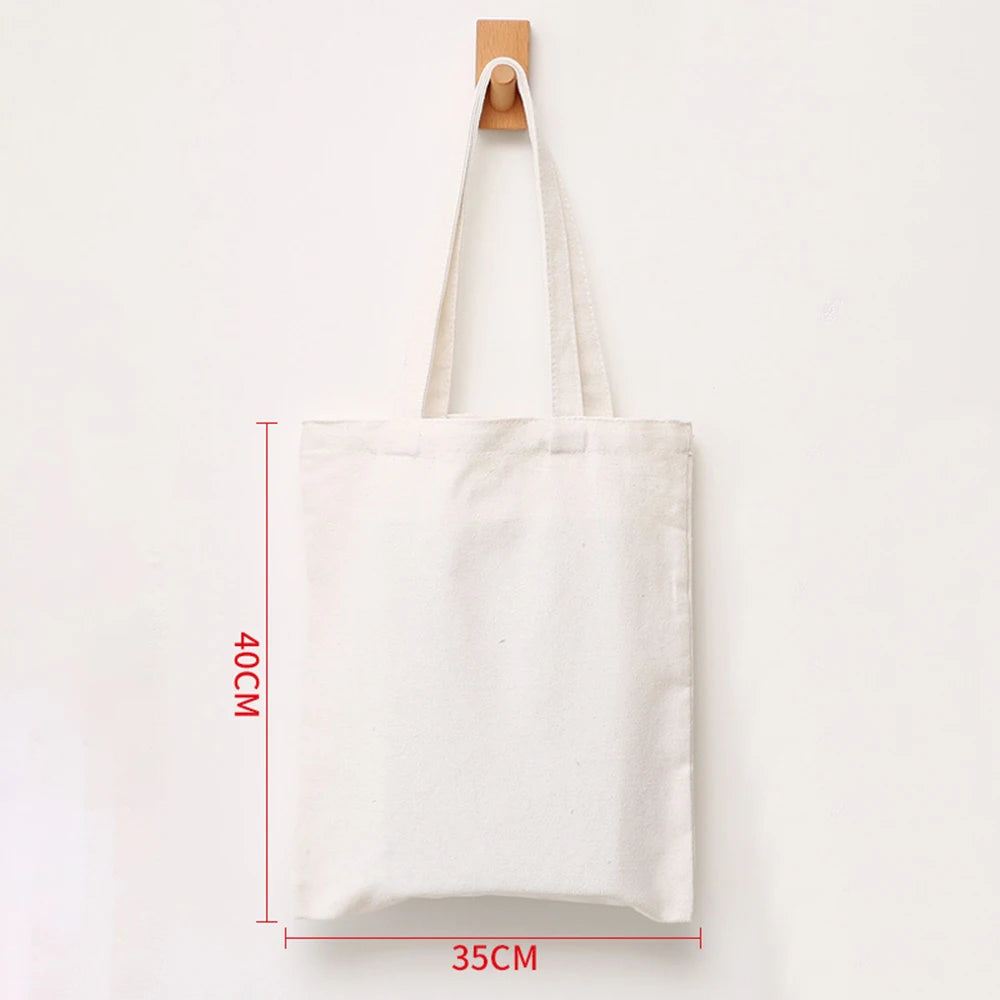 Large Capacity Canvas Shoulder Handbag Folding Eco-Friendly Cotton Tote Bags Reusable DIY Shoulder Bag Grocery Bag Beige White - CHRISTDEST GLOBAL SERVICE
