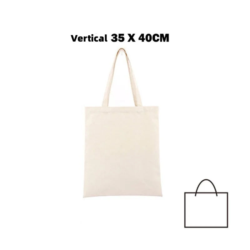 Large Capacity Canvas Shoulder Handbag Folding Eco-Friendly Cotton Tote Bags Reusable DIY Shoulder Bag Grocery Bag Beige White - CHRISTDEST GLOBAL SERVICE