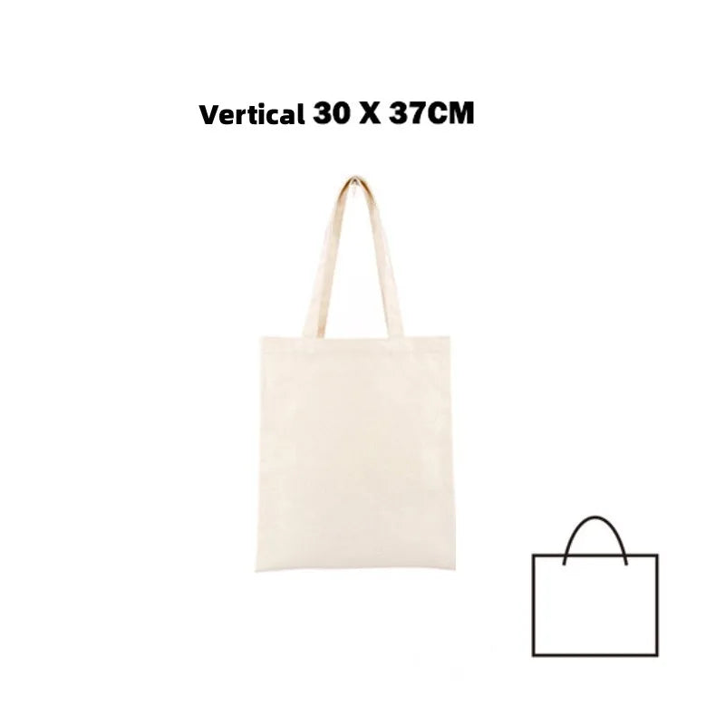 Large Capacity Canvas Shoulder Handbag Folding Eco-Friendly Cotton Tote Bags Reusable DIY Shoulder Bag Grocery Bag Beige White - CHRISTDEST GLOBAL SERVICE