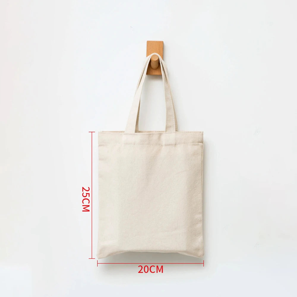 Large Capacity Canvas Shoulder Handbag Folding Eco-Friendly Cotton Tote Bags Reusable DIY Shoulder Bag Grocery Bag Beige White - CHRISTDEST GLOBAL SERVICE