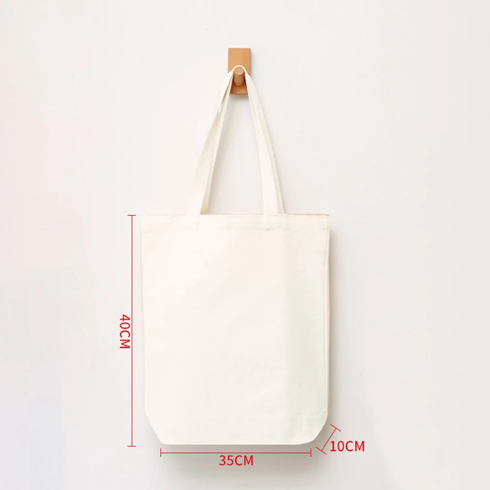 Large Capacity Canvas Shoulder Handbag Folding Eco-Friendly Cotton Tote Bags Reusable DIY Shoulder Bag Grocery Bag Beige White - CHRISTDEST GLOBAL SERVICE